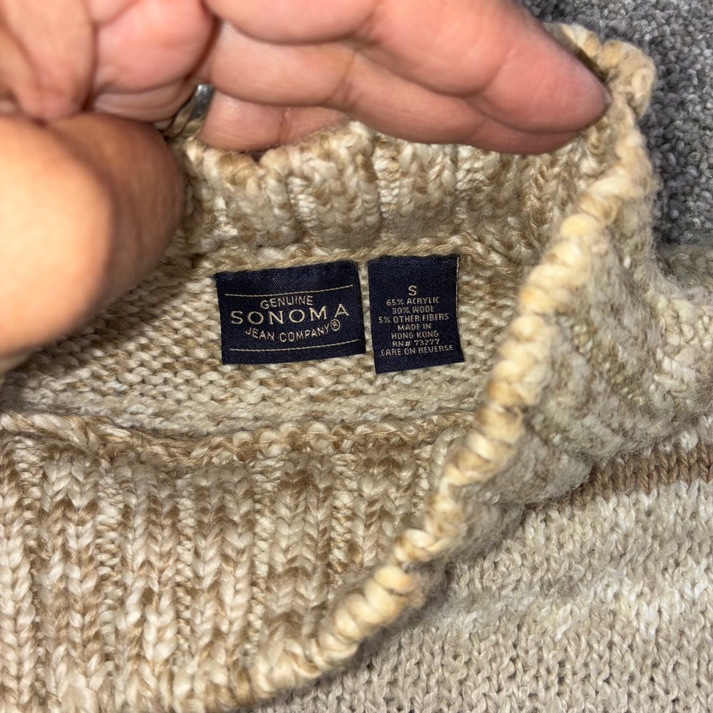 VTG Sonoma Jean‎ Company Womens Sweater S Beige Brown Knit Fair Isle Mock Neck - Picture 2 of 9